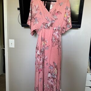 ODDY Pink Floral Dolman Sleeve Maxi Dress